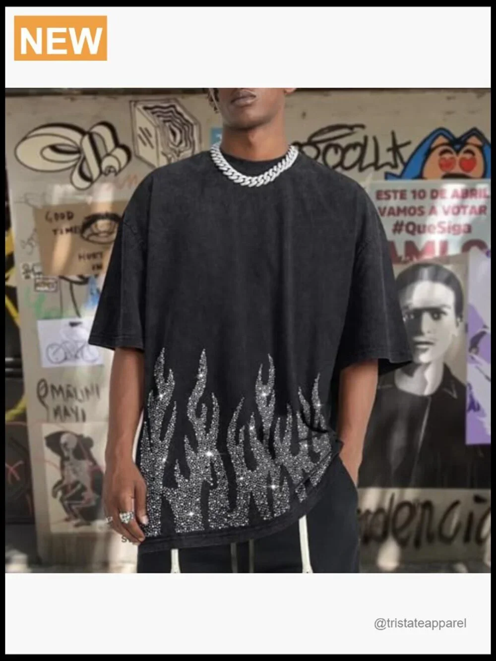 Oversized Rhinestone Graphic Tee Y2K Streetwear T-Shirt